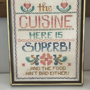 VTG Kitsch Framed Cross Stitch Sampler Kitchen Granny Grannycore Cottagecore 13”